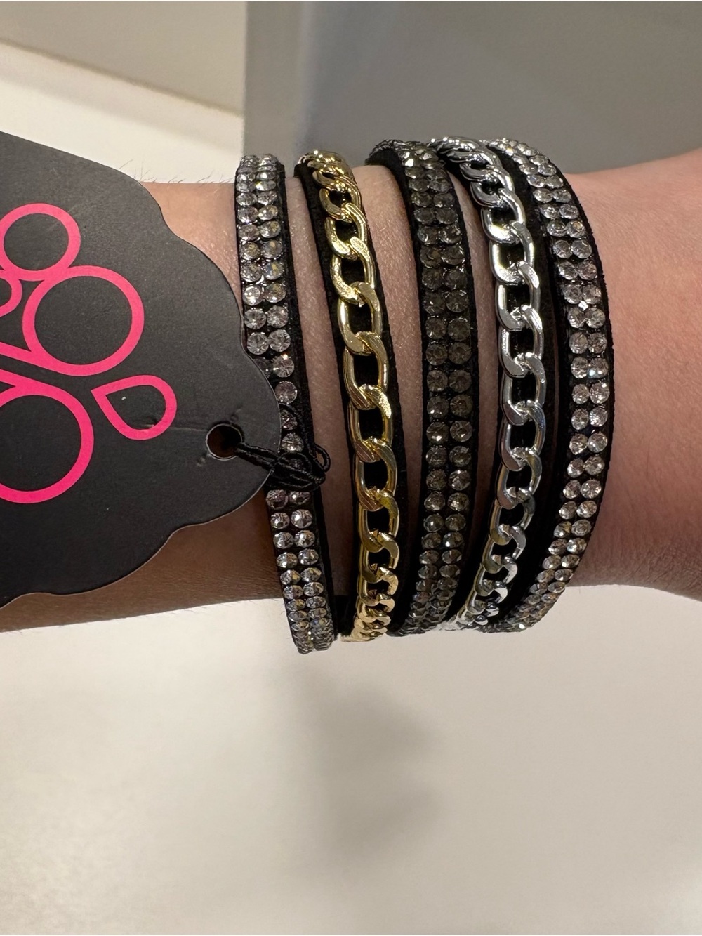 paparazzi Black Wrap Bracelet with Gold & Silver Chains